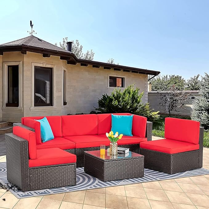 Vongrasig 6 Pieces Patio Furniture Set, Outdoor Sectional Sofa Couch, All