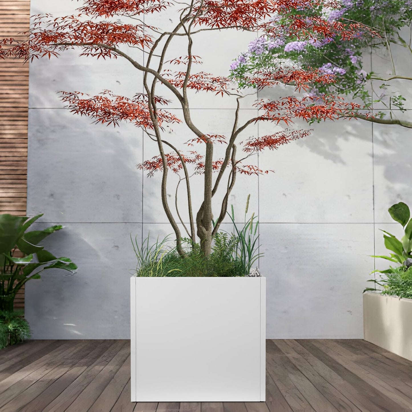 GZGNEEVL White Steel Planter Square Outdoor Planters Galvanized Steel Planter Box 26 Inch Indoor Metal Large Planters Cube Heavy Duty Planter Modern Commercial Residential for Trees Patio Yard Garden