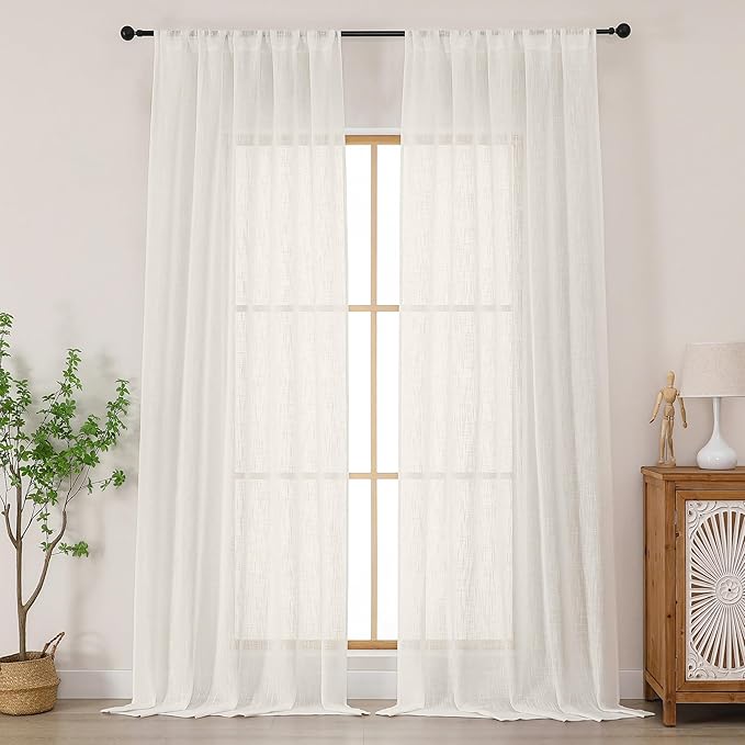 Chyhomenyc Extra Long Ivory Semi Sheer Curtains 120 Inches Long 2 Panels Set