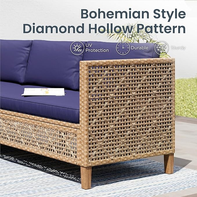 PHI VILLA Sectional Outdoor Couch, L-Shaped Wicker Patio Sofa Set, Small Rattan