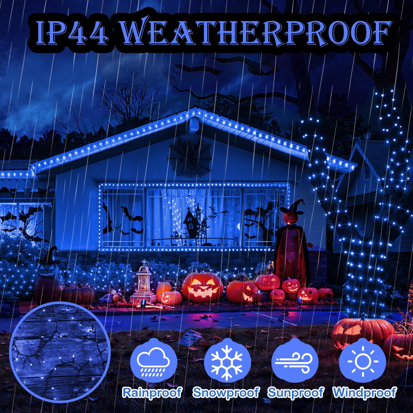 Decute Christmas String Lights Waterproof 300LED 105FT UL Certified with End-to-End Plug 8 Modes, Outdoor Indoor Starry Fairy Lights for Christmas Tree Patio Garden Wedding Party Decor Blue
