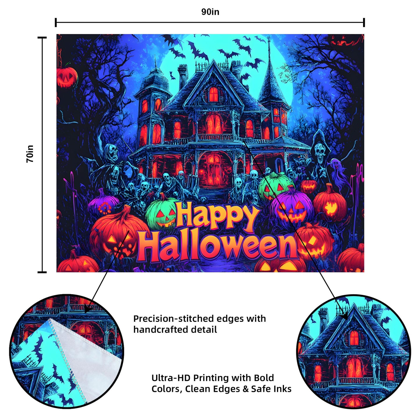 BVBOX Halloween Tapestry, Blacklight Tapestry for Halloween Party Decor Hanging Tapestries Backdrop Wall Art Poster for Bedroom Dorm 90x70in