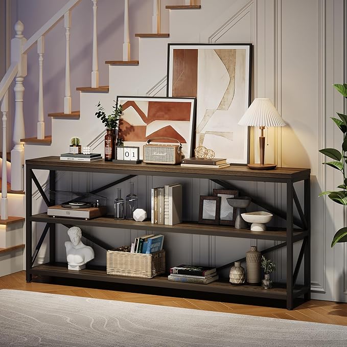 ONBRILL Industrial Console Sofa Table, 70.8 Inch Extra Long Entryway Table