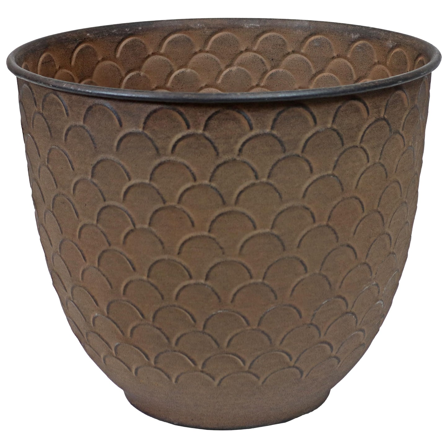 Sunnydaze Dinah 12.5" Metal Outdoor Plant Pot Set with Drainage Holes and Rubber Plugs - Matte Brown - Set of 2