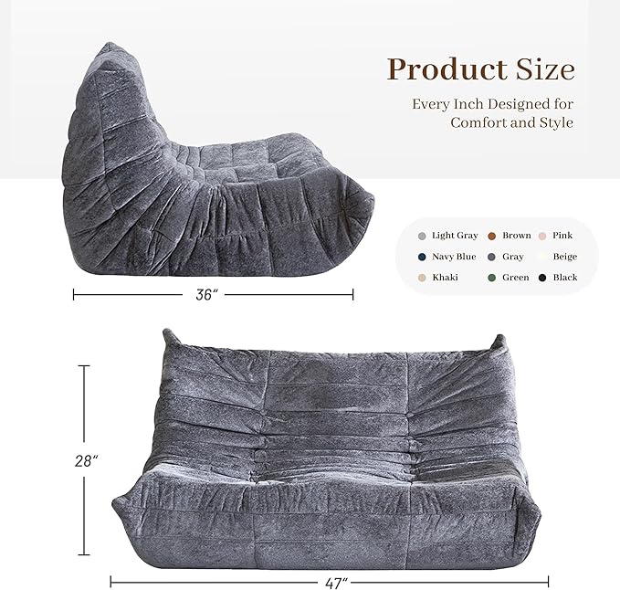 Bean Bag Chair, 2 Seater Lazy Bean Bag Sofa Memory Foam Couch, Giant Bean Bag