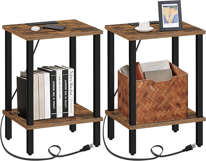 TUTOTAK End Table with Charging Station, Side Table with USB Ports and Outlets