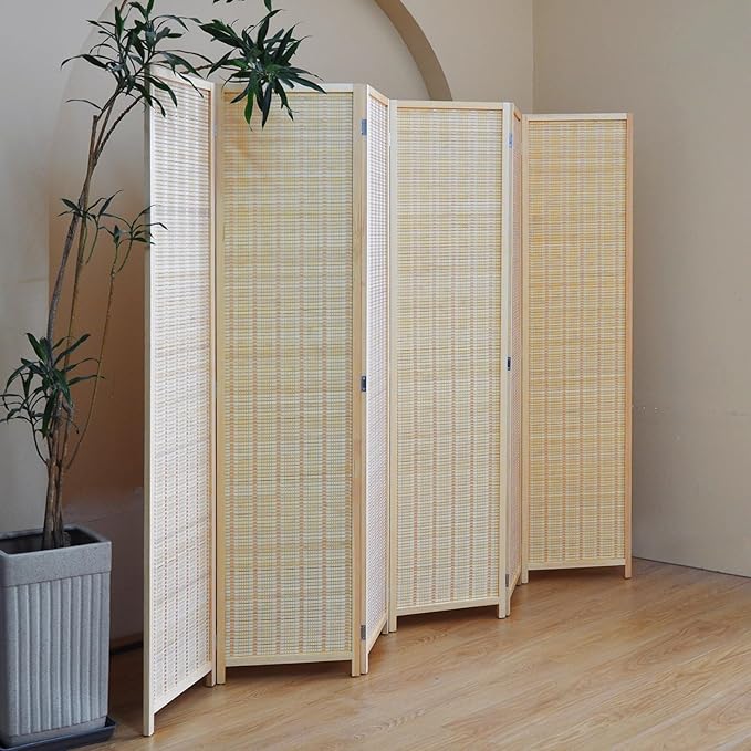 Furnnylane 6 Panel Bamboo Room Divider – 5.6 ft Tall Folding Privacy Screen