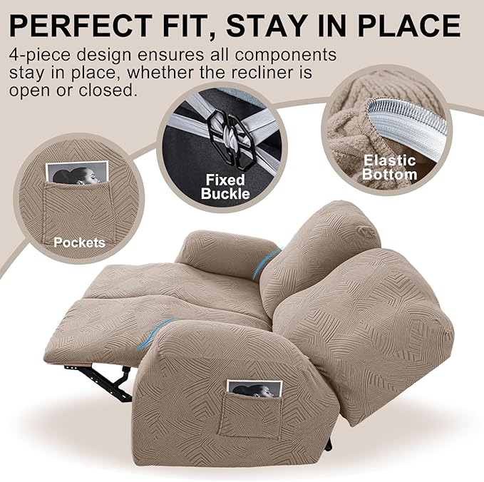 Recliner Loveseat Covers with Console, 6-Piece Stretch Geometric Strokes