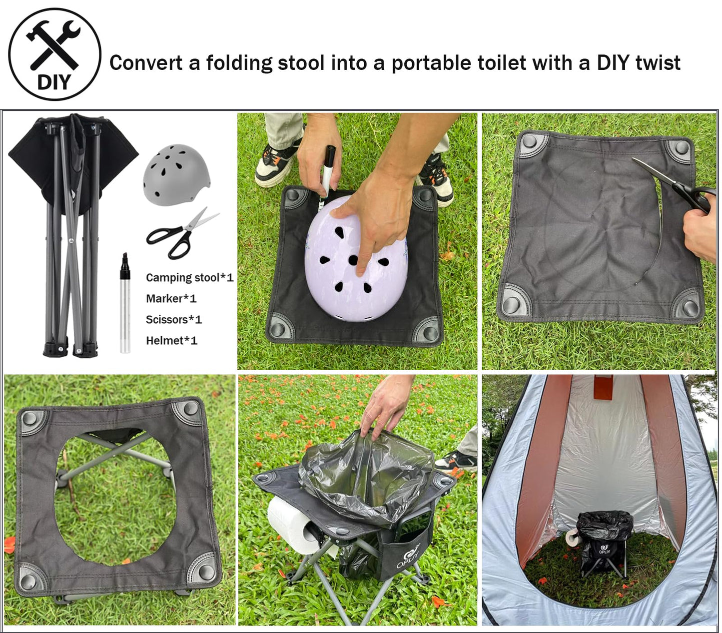 Opliy Camping Stool 2 Pack,13.5 Inch Portable Folding Stool for Outdoor Gardening and Beach Hiking Fishing,Foot Stool with Carry Bag (Black)