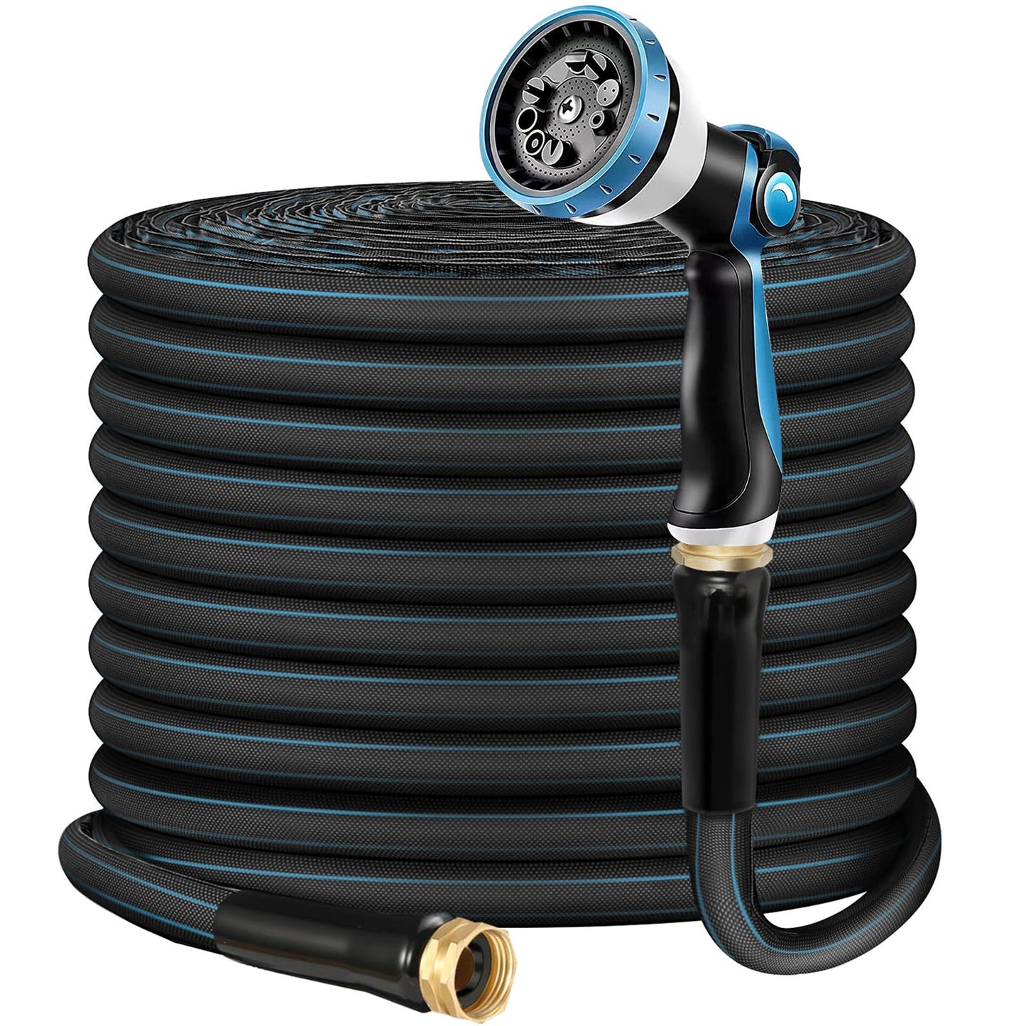 Non-Expanding Garden Hose 100ft – Flexible, Burst-Resistant, Anti-Kink, 10-Function Spray Nozzle, Lightweight & Durable for Outdoor Use(Blue or Green)