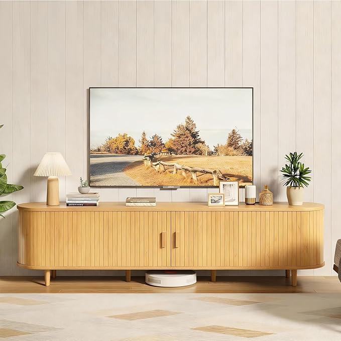 70" Mid Century Modern TV Stand, Wood TV Consoles