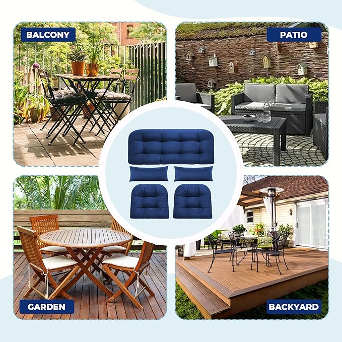 Wicker Chair Cushions of 5 Pieces, Waterproof Outdoor Loveseat Cushion