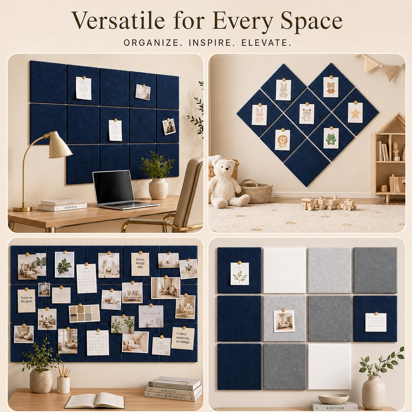Baysola Felt Bulletin Board Panels 36 x 24 Inch Self Adhesive Wall Tiles Cork Board Alternative for Office Classroom Photos Notes 6 Pack