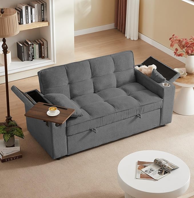 oaaktu Large Size Convertible Sleeper Sofa Bed, Polka dot Velvet Pull Out Futon