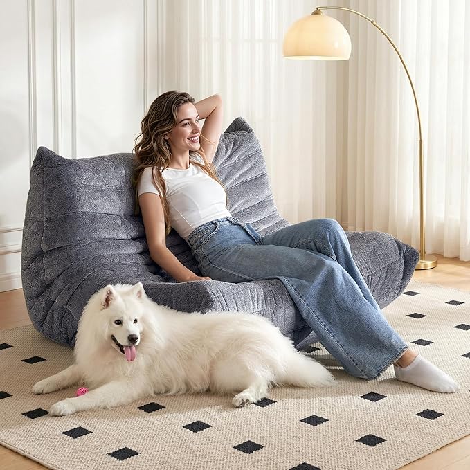 Bean Bag Chair, 2 Seater Lazy Bean Bag Sofa Memory Foam Couch, Giant Bean Bag