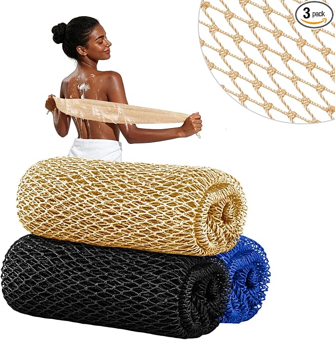 Cleangor 3Pcs African Net Sponge Authentic with Knots - Exfoliating Body | Scrubber for All Skin Types, African Bath Sponge, Wash Cloth, Gentle Exfoliation Shower Rag for Women Daily Use