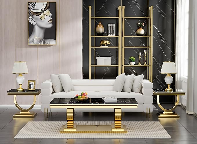 Henf Marble End Table Modern Black Faux Marble Sofa Side Table