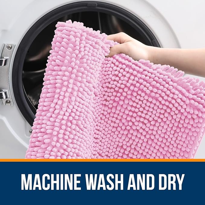 OLANLY Bathroom Rugs 30x18, Extra Soft Absorbent Chenille Bath Rugs, Rubber Backing Quick Dry, Machine Washable Bath Mats for Bathroom Floor, Tub and Shower, Home Decor Accessories, Pink