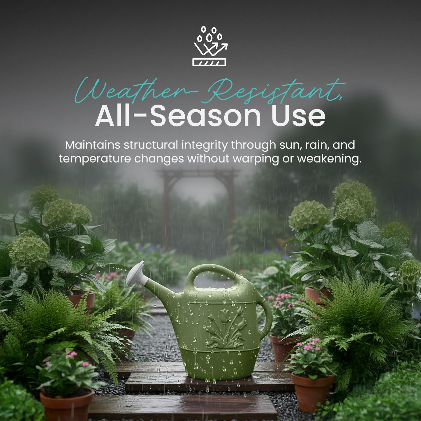 Union Products 63068 2 Gallon Plastic Indoor/Outdoor Watering Can w/ Tulip Design for Garden, Potted Plants, & Patio Pots, Sage Green