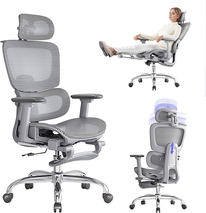 Office Chair with Footrest, Ergonomic Chair with 3D Headrest, Computer Chair