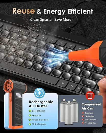 Electric Air Duster - OVVGO Compressed Air Duster Cordless Air Blower Rechargeable, 130000RPM 4-Gear Adjustable Dust Blower with LED Light Portable Duster for Cleaning Computer Keyboard Car Outdoor