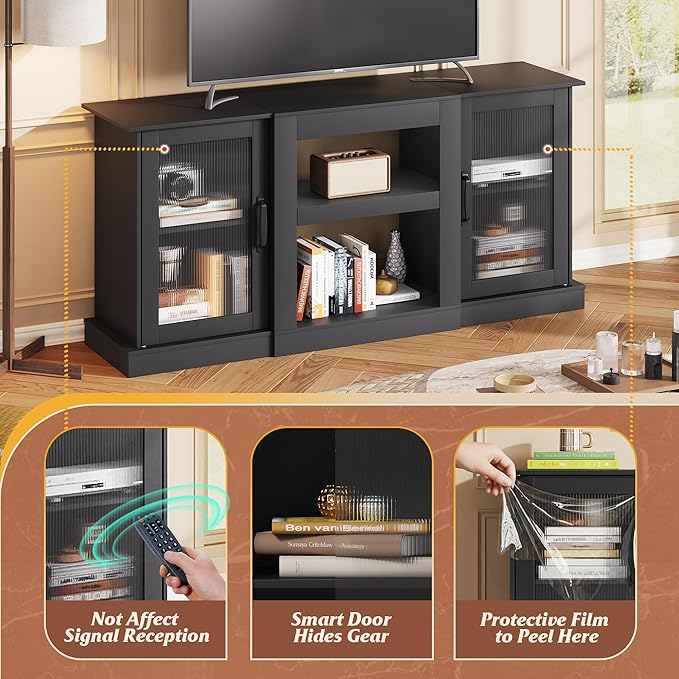 WLIVE Farmhouse TV Stand for 65 inch TV, Open Shelves TV Console for Living