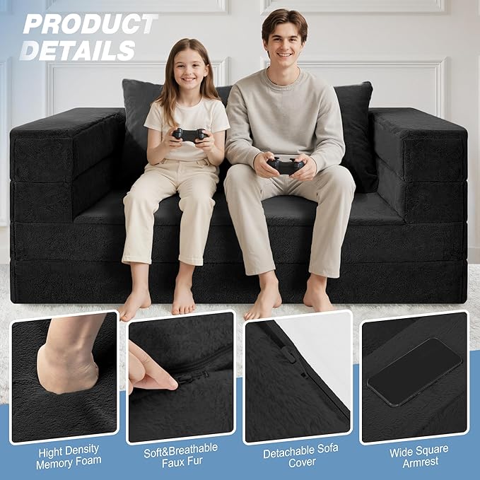 Futon Sofa Bed with Pillow, 3-in-1 Sleeper Sofa Bed with Removable Cover