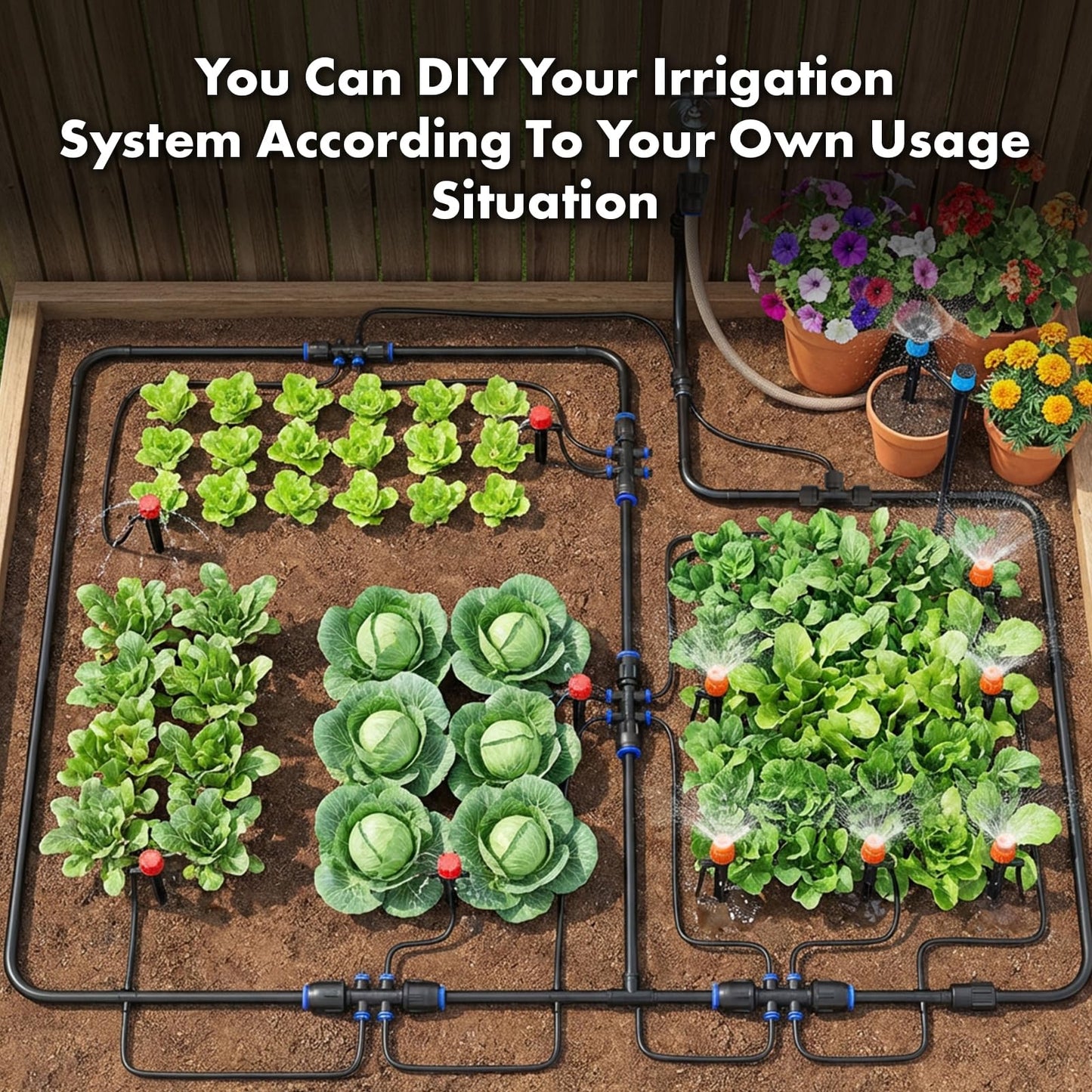 Drip Irrigation System 230FT Quick-Connect Drip Irrigation Kit with 1/4 inch 1/2 inch Irrigation Tubing Hose and Accessories for Lawn Raised Bed Greenhouse Plant Watering System
