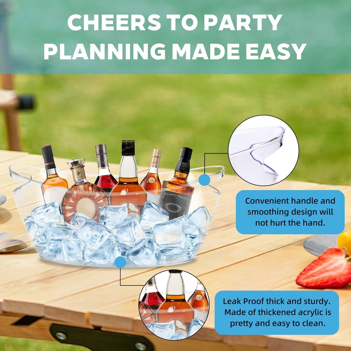Acrylic Champagne Bucket Set of 2, Ice Bucket for Parties6.5L Large Party Ice Bucket with Ice Scoop & Bottle Opener – Clear Drink Tub for Wedding, Bar, Pool Party, Beer & Wine Chilling (White-A)