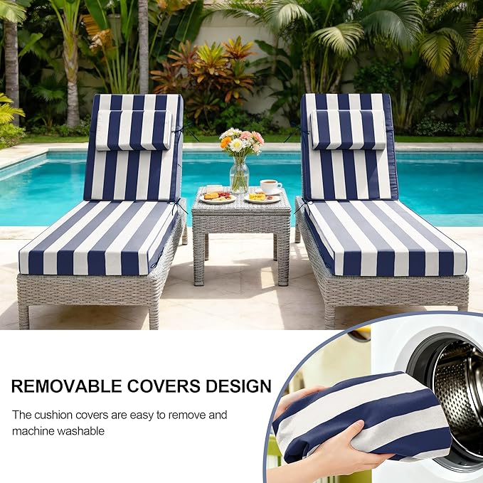 Chaise Lounge Cushions Outdoor 72x21x6 Inch, Fade Resistant 6'' Thicken Outdoor