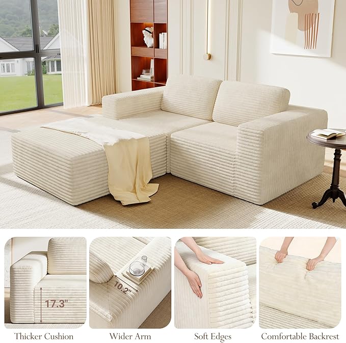 Vesgantti 80" Modular Sectional Sofa, Corduroy Cloud Couch