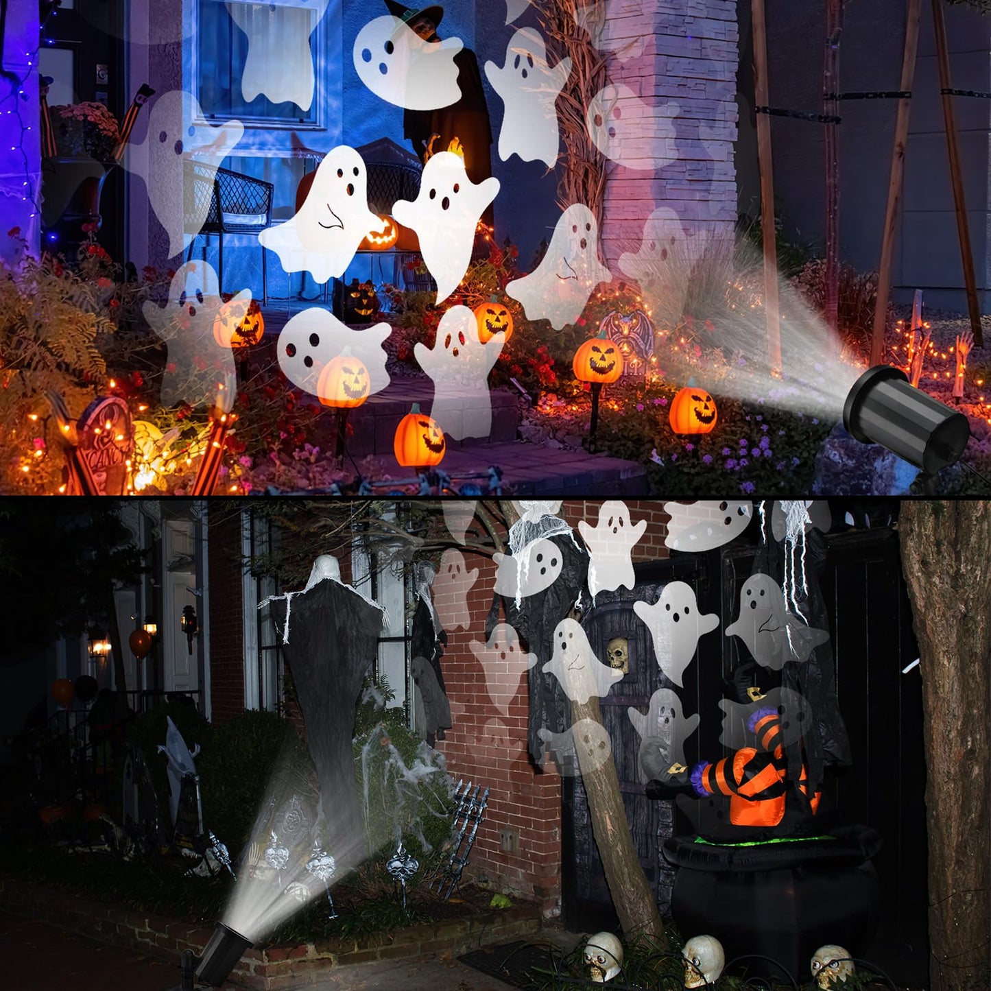 Glooglitter Halloween Projector Lights Outdoor Ghost Rotating Projector Yard Stake Lights Halloween Ghost Projector for Home Theater, Ceiling, Room, Patio, Garden, Halloween, Bedroom Decor