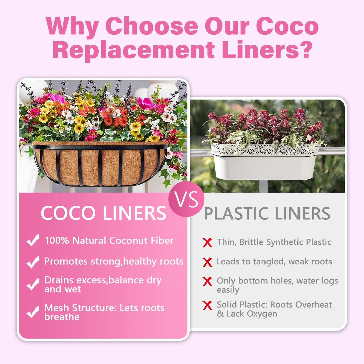Legigo 4 Pack 24 Inch Natural Trough Coco Liner for Planters- Window Box Liners Coconut Basket Liners, Planter Box Coconut Liner for Window Flower Box Pots, Fence Trough Planter, Wall Planter Basket