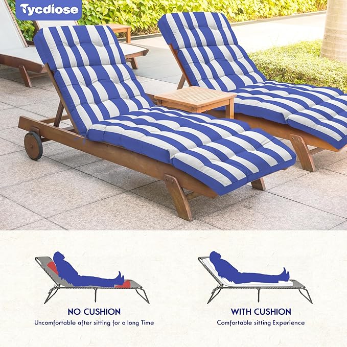 Outdoor Chaise Lounge Chair Cushion Waterproof 74.4 x 22 x 4.7 Inches Memory
