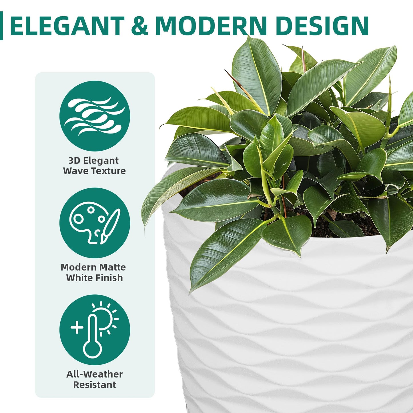 Ultym 19" Nordic Wavy Tall Outdoor Planters, Set of 2 Ultra Durable Resin Large Flower with Drainage Holes, Weather-Resistant Outdoor Planters for Garden Patio Porch Balcony Living Room Office Decor