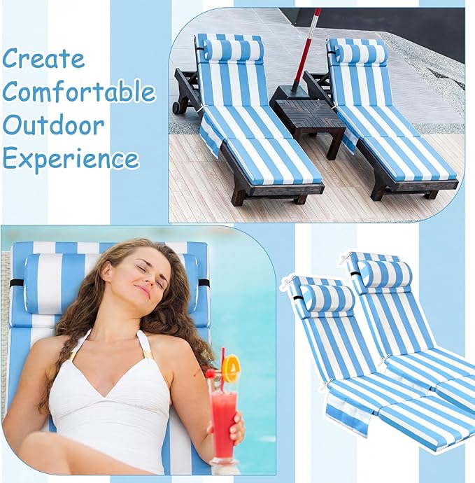 Wenqik 2 Pcs Outdoor Chaise Lounge Cushion
