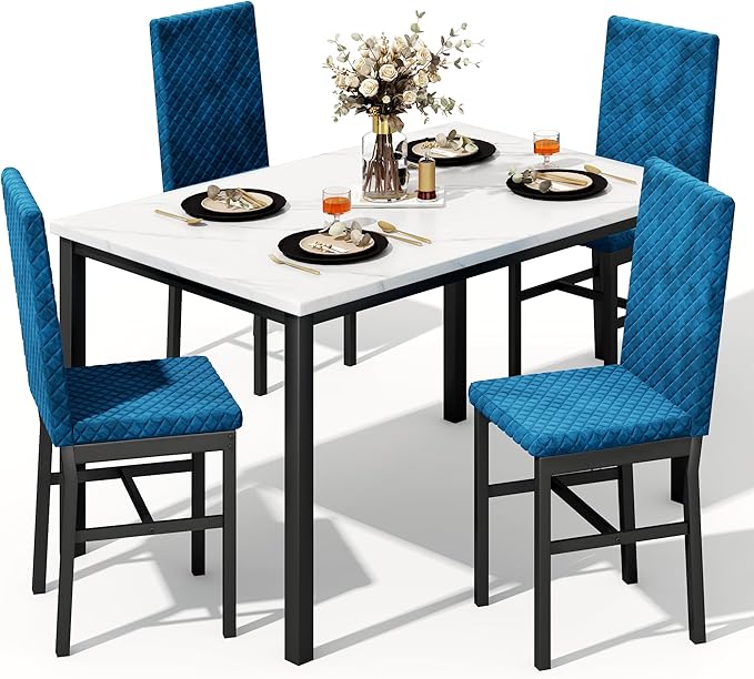 Recaceik Dining Table Set for 4, Modern 5 Piece Dining Table Set Faux Marble
