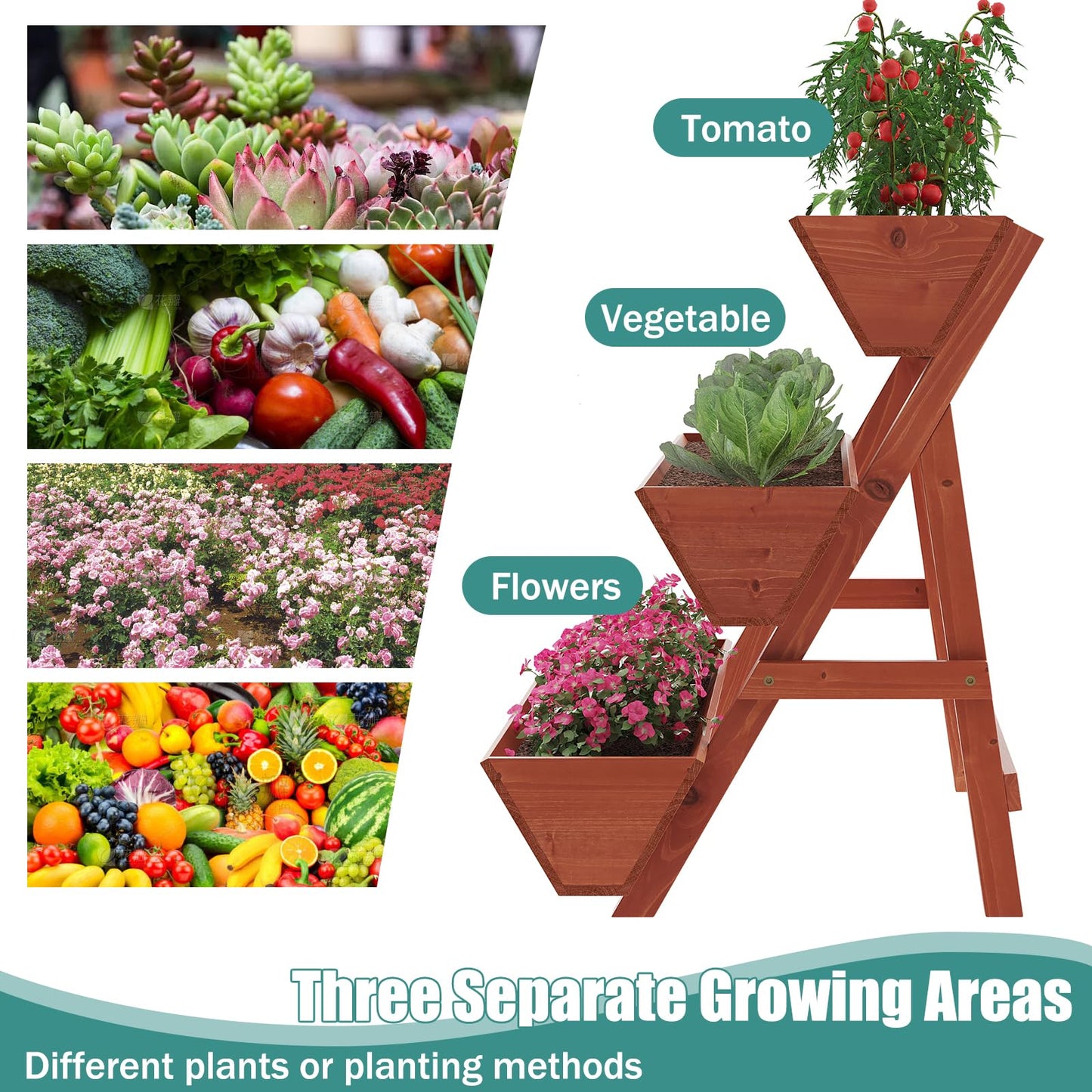 viewcare Raised Garden Bed, 3 Tier Vertical Garden Planter for Indoor & Outdoor, Raised Planter Box with Legs, Garden Planter Box for Flowers/Vegetables/Plants