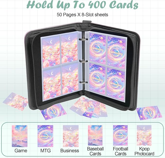 Card Binder 4 Pocket, 400 Pockets Card Holder Compatible with Game Cards Gift for Girls, Trading Card Binder Album Case Book Storage CCG, MTG, Baseball, Football, Sports - Small,Green