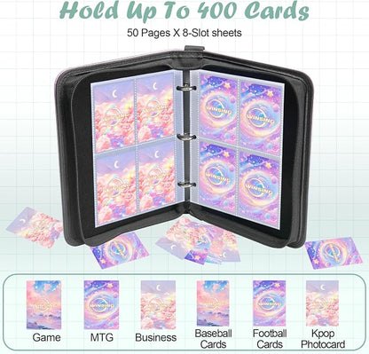 Card Binder 4 Pocket, 400 Pockets Card Holder Compatible with Game Cards Gift for Girls, Trading Card Binder Album Case Book Storage CCG, MTG, Baseball, Football, Sports - Small,Green
