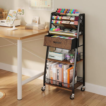 Homsorout 3 Tier Rolling Cart - Metal Utility Cart with Storage Drawer and Wheels, Versatile Art & Craft Organizer for Home, Office, or Studio - Ideal for Storing Brushes, Paints, and Supplies