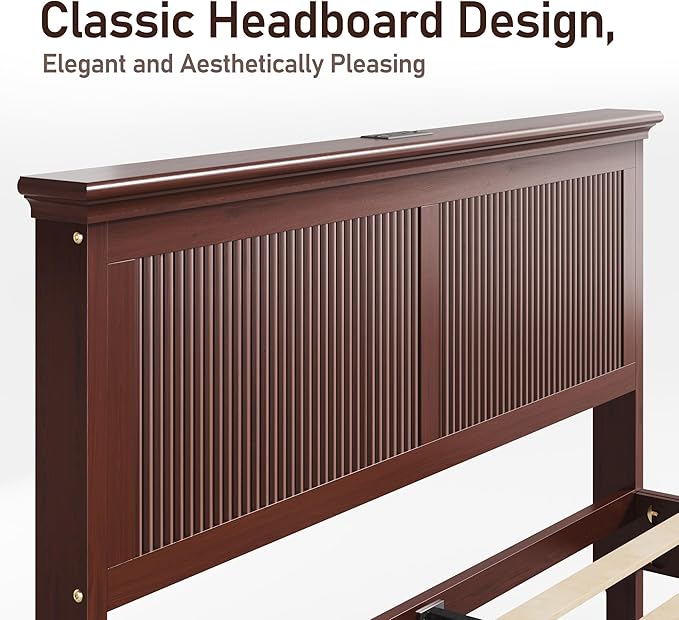 Lifezone King Bed Frame with Headboard, Solid Wood Bed Frame King Size with