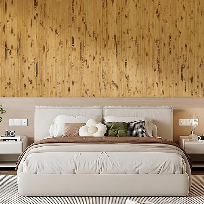 OUZUGIE 1 Pack 96x48 Inch Natural Bamboo Wall Panel – Yellow Burned Pole Wrap