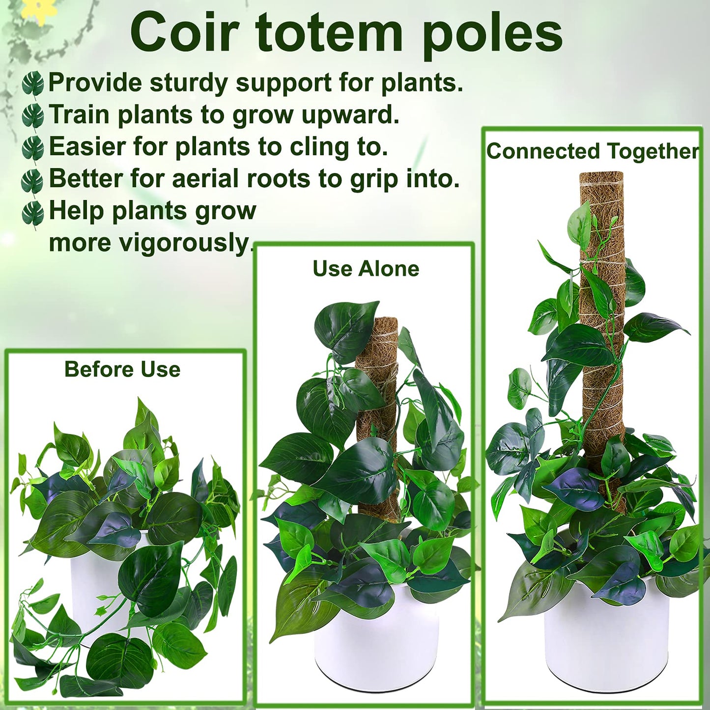 Fabulas Moss Pole 47.5 Inch - Monstera Plant Support, 4 Packs 16 Inch Plant Stakes for Indoor Plants Coco Coir Moss Pole Sticks for Climbing Potted Live Plants, Pothos, Philodendron, with Garden Ties