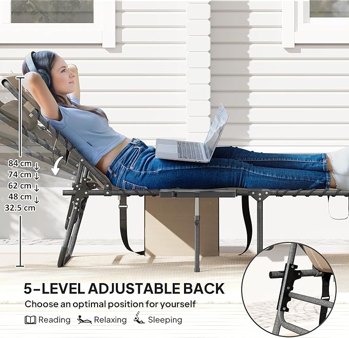 Outsunny Folding Chaise Lounge Chair Outdoor Tanning Chair
