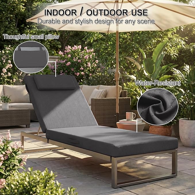 Outdoor Chaise Lounge Cushions, 71x21 Inch Olefin Water & Fade Resistant Pool