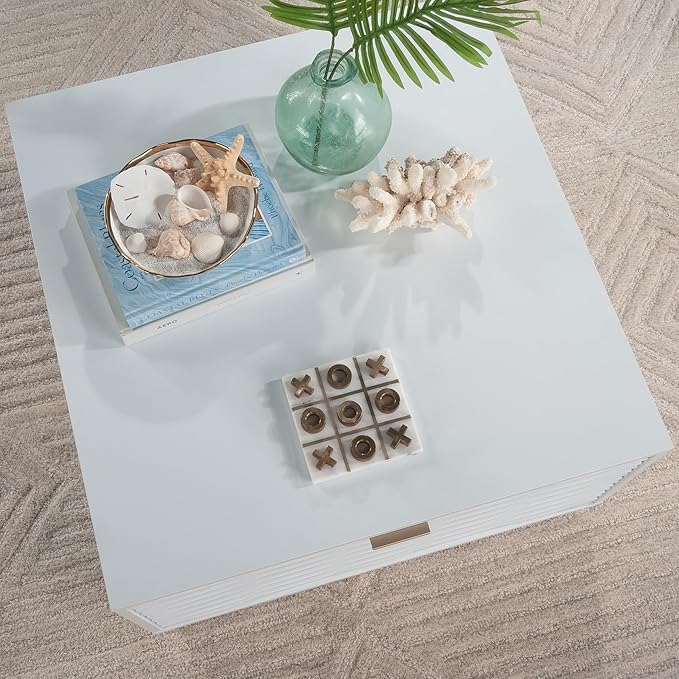 White Coffee Table with 2 Storage Drawers 31 in, Modern Living Room Center