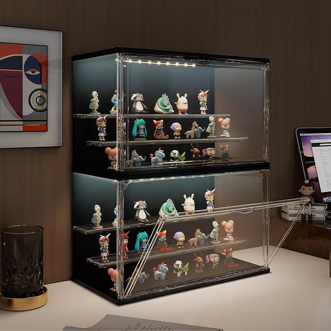 2PCS Clear Display Case for Collectibles, 3-Tier Adjustable Display Case