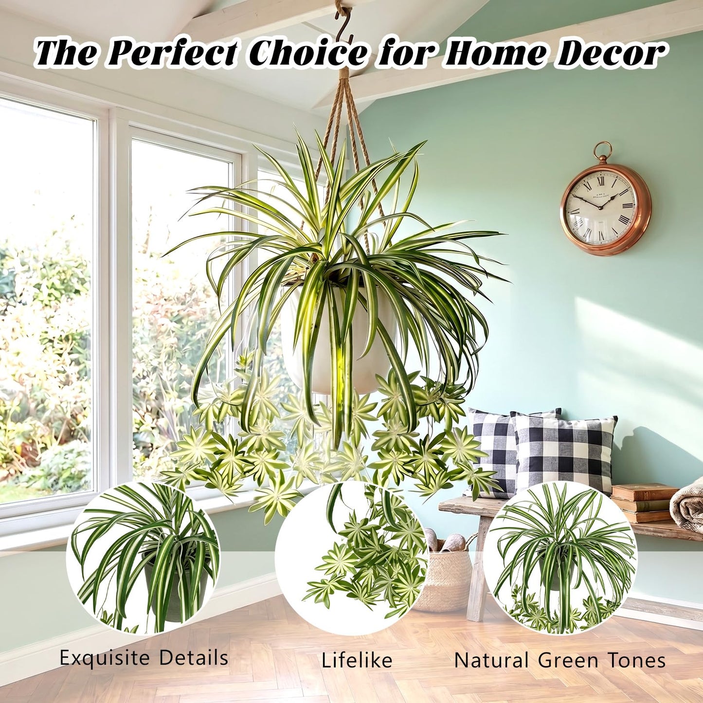Zelphvt 2 Packs Artificial Spider Plant, 24 Inch Fake Hanging Greenery Plant UV Resistant Faux Chlorophytum Comosum Silk Spider Plants for Indoor Outdoor Home Garden Office Decor (Pot Not Included)