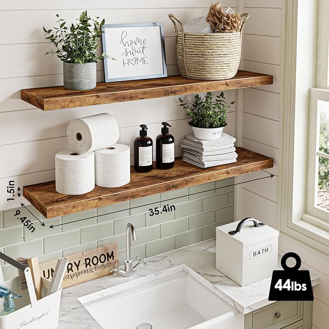 Fixwal Wall Shelves, 35.4" Long Heavy Duty Wall Mounted Rustic Wood Shelves